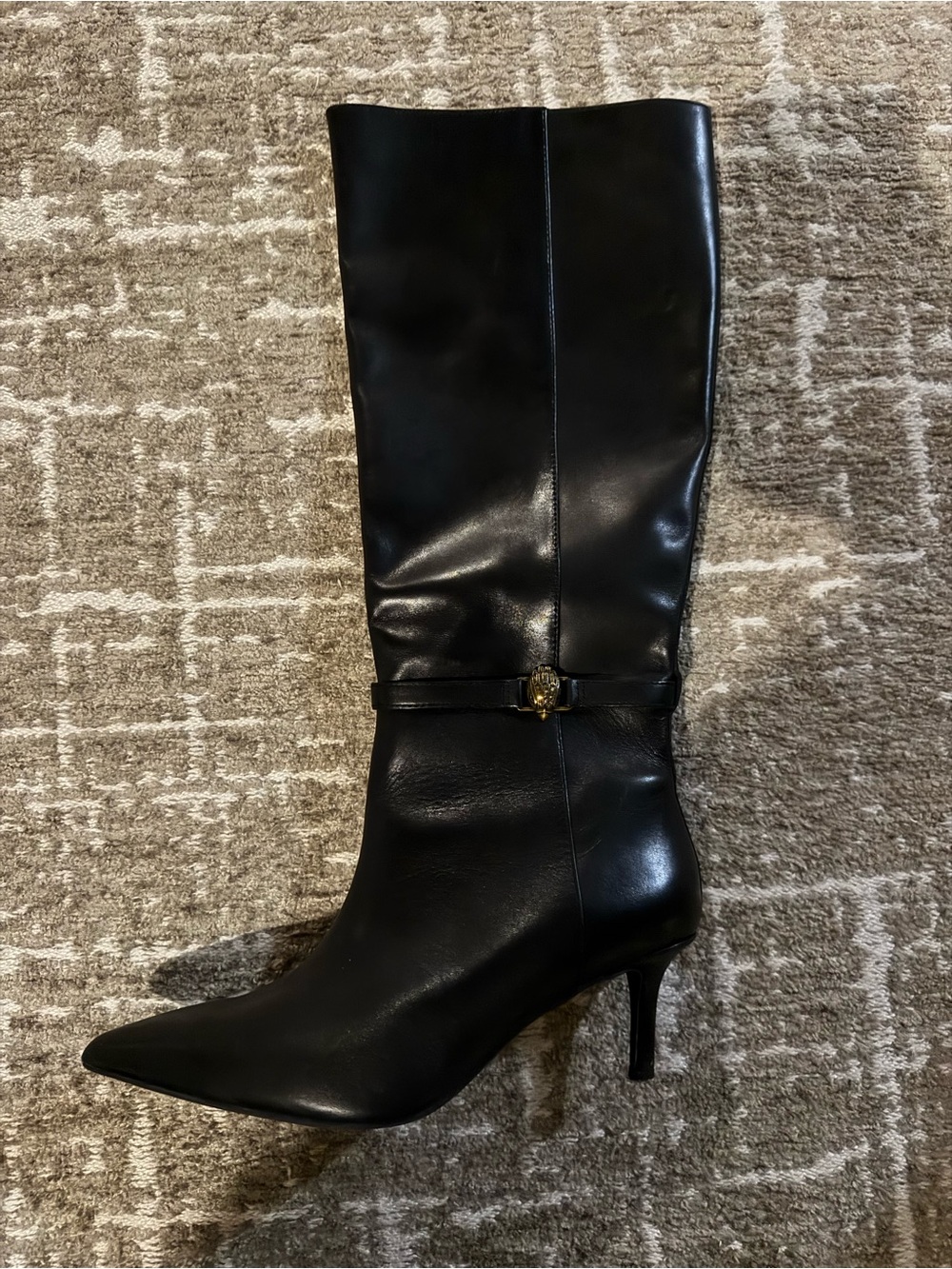 Kurt Geiger Black Knee-High Pointed Toe Leather Boots - Picture 2 of 5